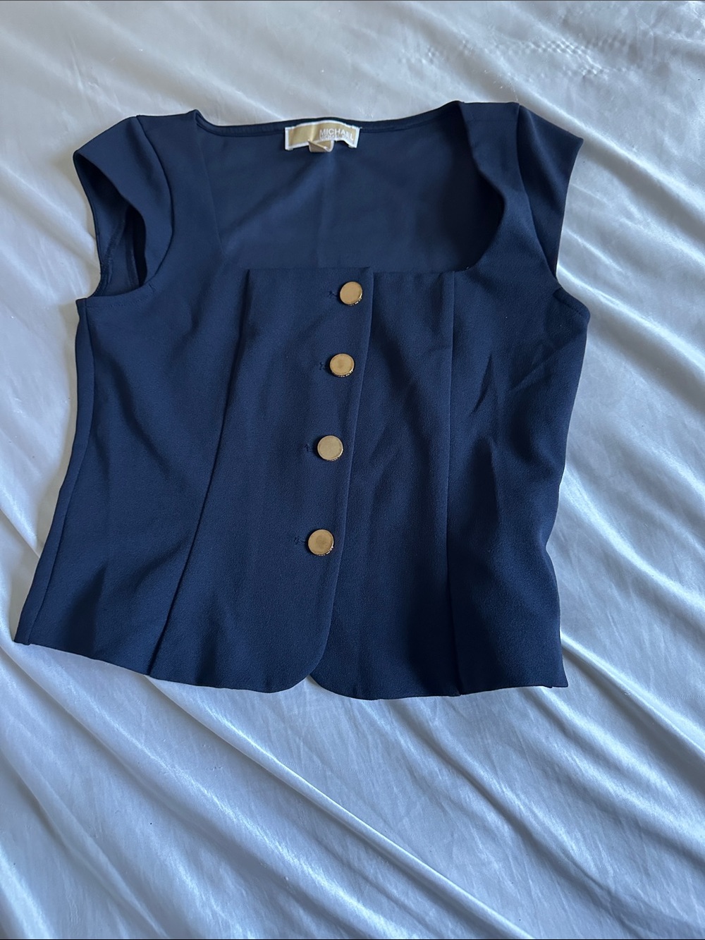Michael kors Navy Square-Neck Sleeveless Shell with Gold Buttons
